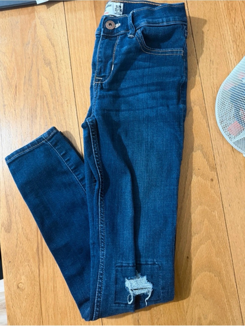 abercrombie kids Dark Blue Skinny Jeans with Hem Distress